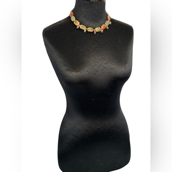 Red Creek Jasper Stone Rectangular Beaded Necklace Red Green Variegated New 17” - Picture 3 of 8